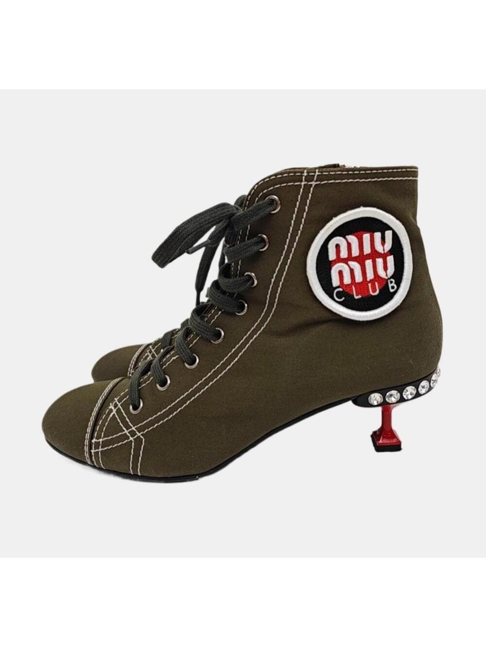 Miu Miu Club Crystal Heel Lace-Up Ankle Boots Size 39 - Picture 6 of 7